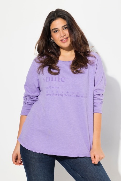 Shirt, Flock-Schriftmotiv, A-Linie, Rundhals, Langarm