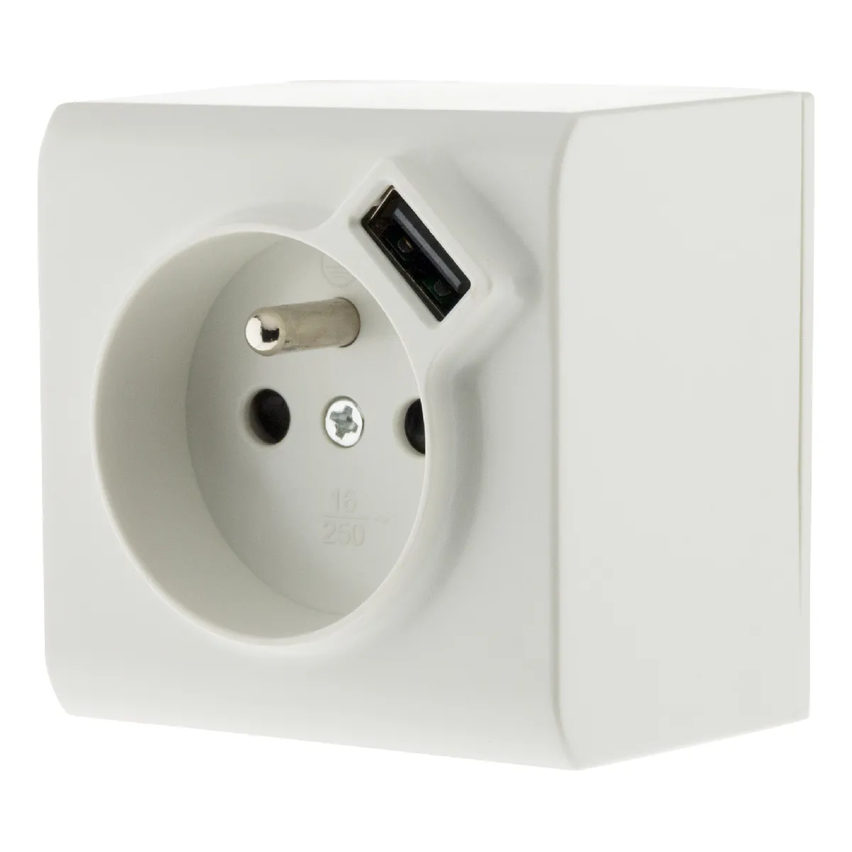 Zenitech Prise 2P+T et USB en saillie - Blanc