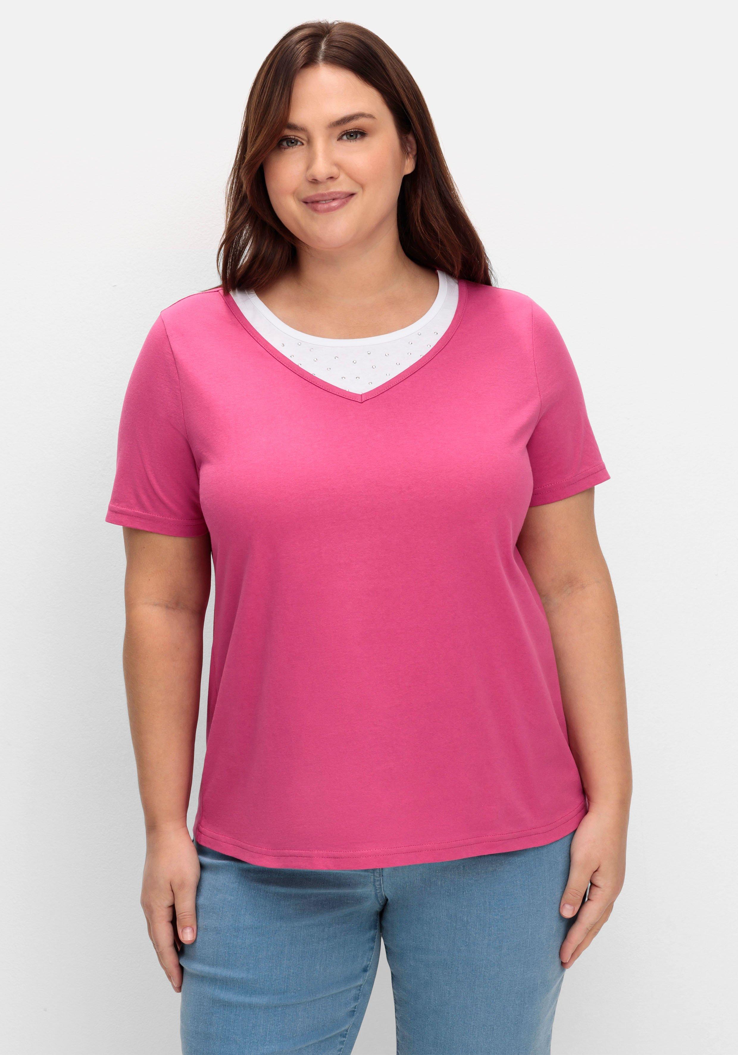 Kurzarmshirt in Layeroptik mit Ziernieten