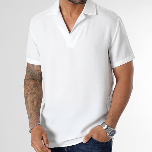 Polo Manches Courtes Effet Lin 0223 Blanc
