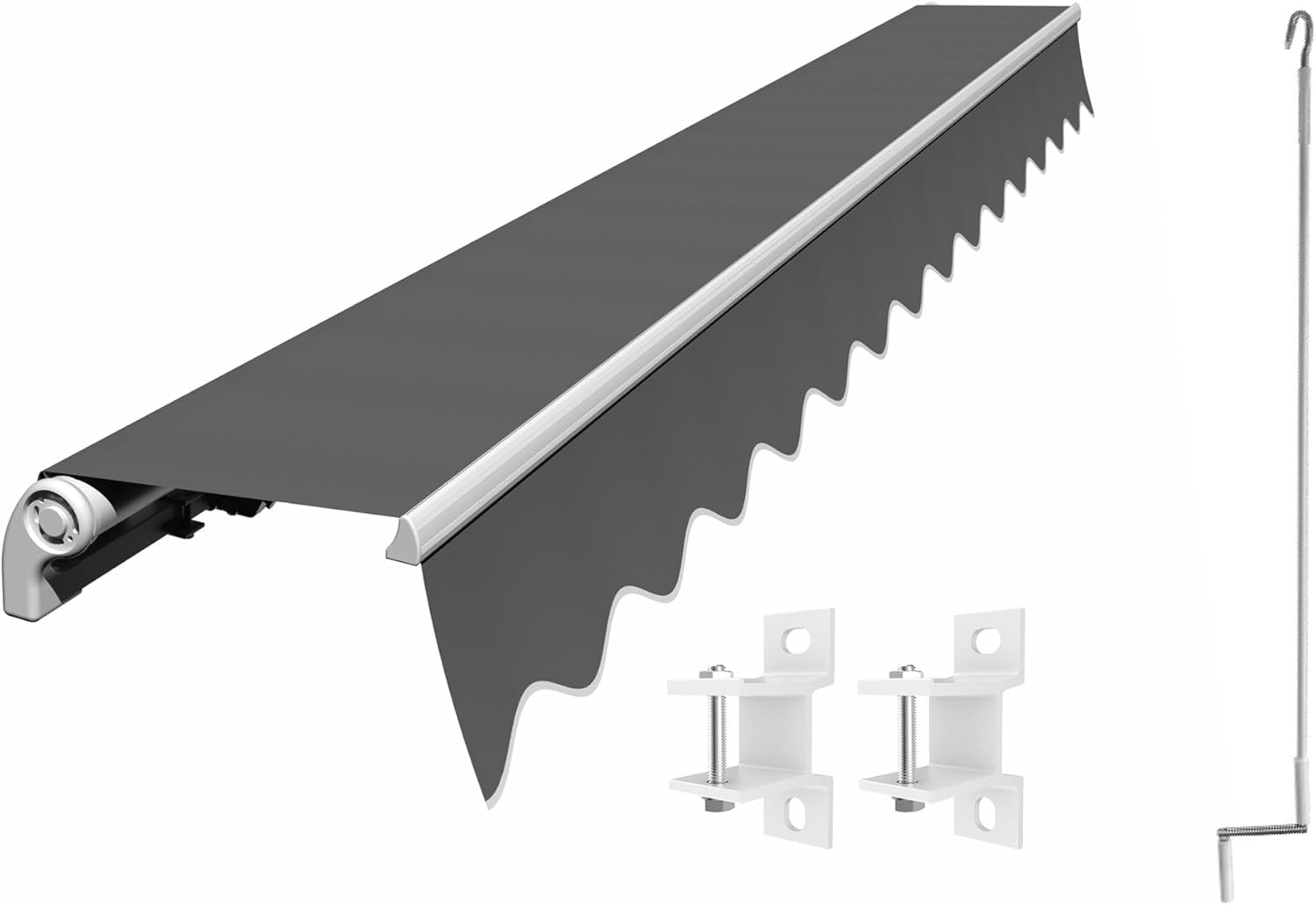 Eclipse Gelenkarmmarkise Economy 3x2,5m mit Handkurbel Markise Sonnenschutz Balkon Terrassenüberdachung Markisenstoff 280g/m² Polyester (PE) inklusive UV-Schutzfaktor 50+, Markisentuchfarbe: Grau