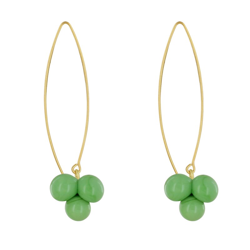 Boucles d'Oreilles Grand Crochet Laiton et Bouquet de Perles de Verre