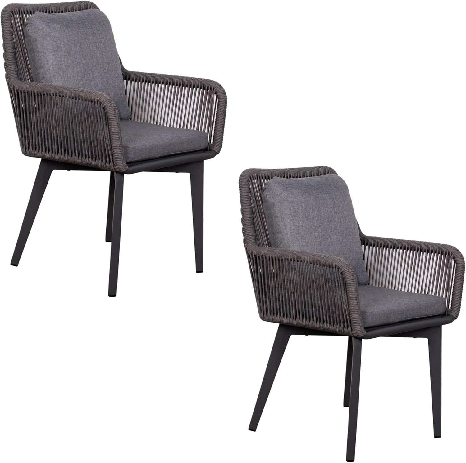 Diningsessel Marbella 2er-Set Aluminium Rope | Gartenstuhl mit  Armlehne 58T x 63B x 78H cm | Alurahmen & Rope-Geflecht grau | Stuhl mit Sitz- und Rückenkissen grau | Outdoormöbel