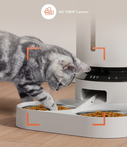 (5L) Granary Automatic Dual Feeder Automatischer Haustier Futter Spender inkl. Kamera / App Steuerung iOS/Android (PL-AF203-96W) - Weiss