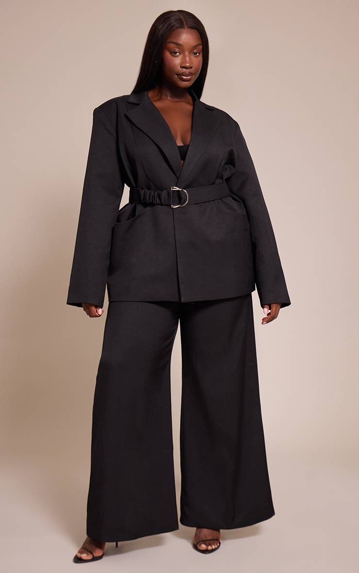 Noir Pantalon Large Taille Haute À Pinces Coordonné Grande Taille