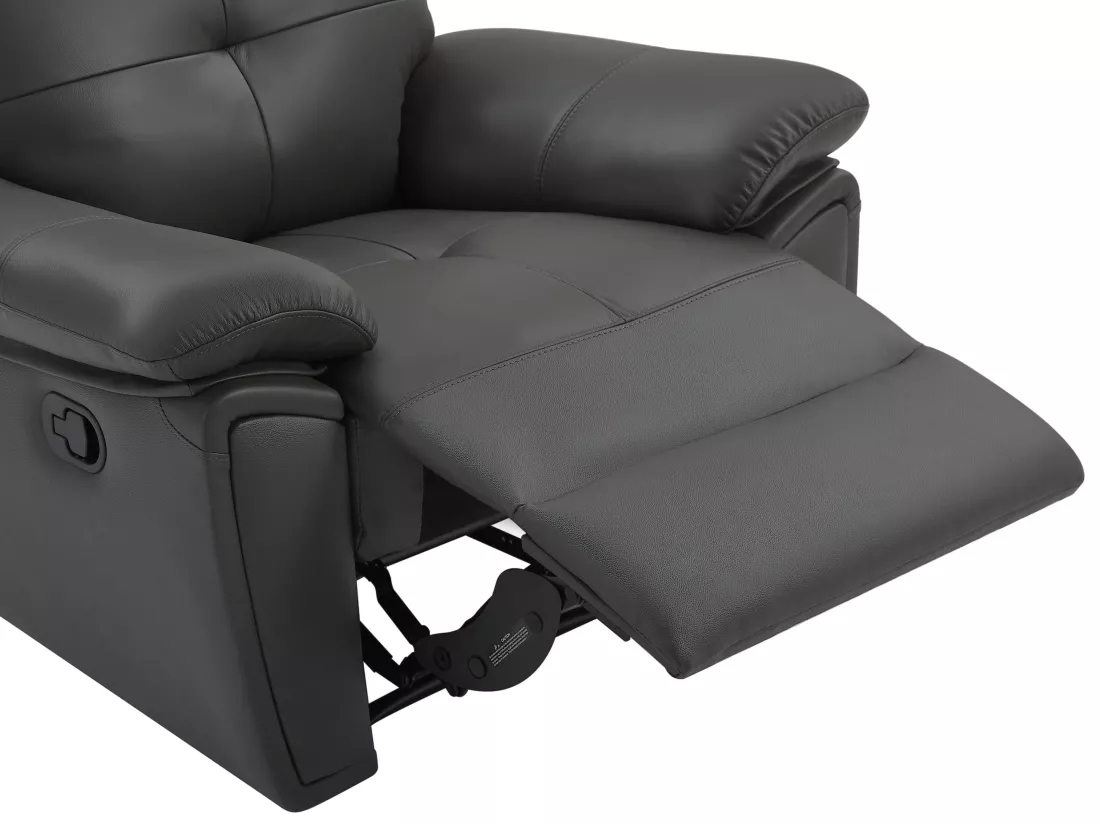 Canapé 3 places et fauteuil relax en cuir gris VINETA