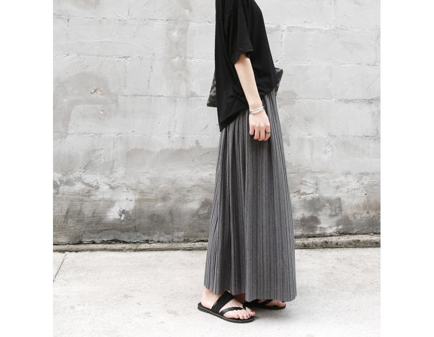 Areumdaun - Effen geplooide maxi-A-lijn rok met elastische taille