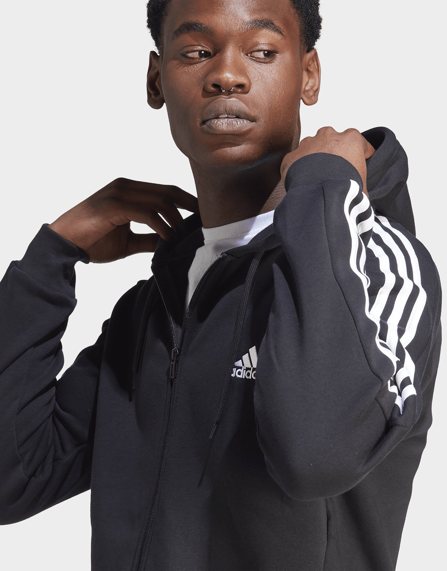 adidas Veste à capuche entièrement zippée molleton 3 bandes Essentials