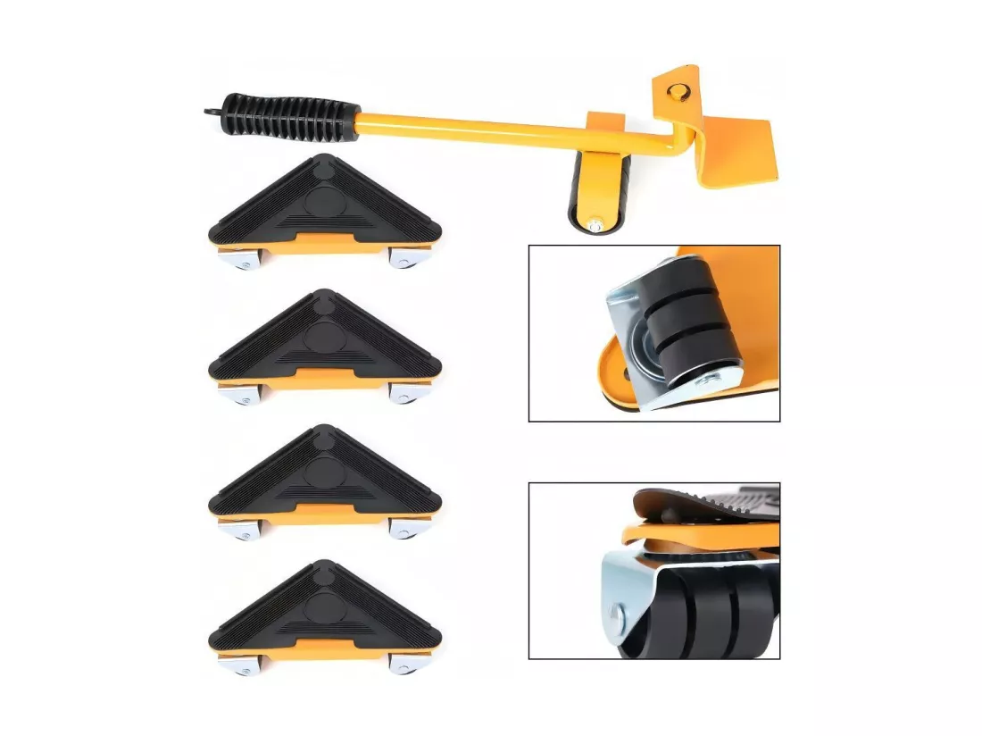 Ensemble de Transport de Meubles, Déménageur Meubles, Plaque Mobile de Levage, avec 4pcs roues de meubles, Charge max 500 kg, Jaune