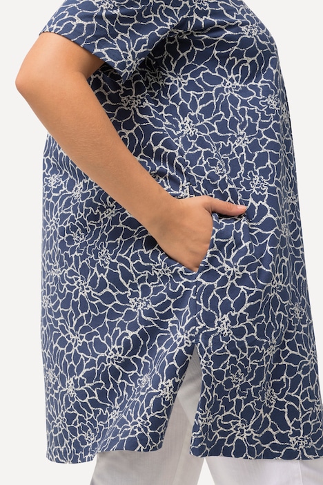 Longshirt, Zierfalten, A-Linie, V-Ausschnitt, Halbarm