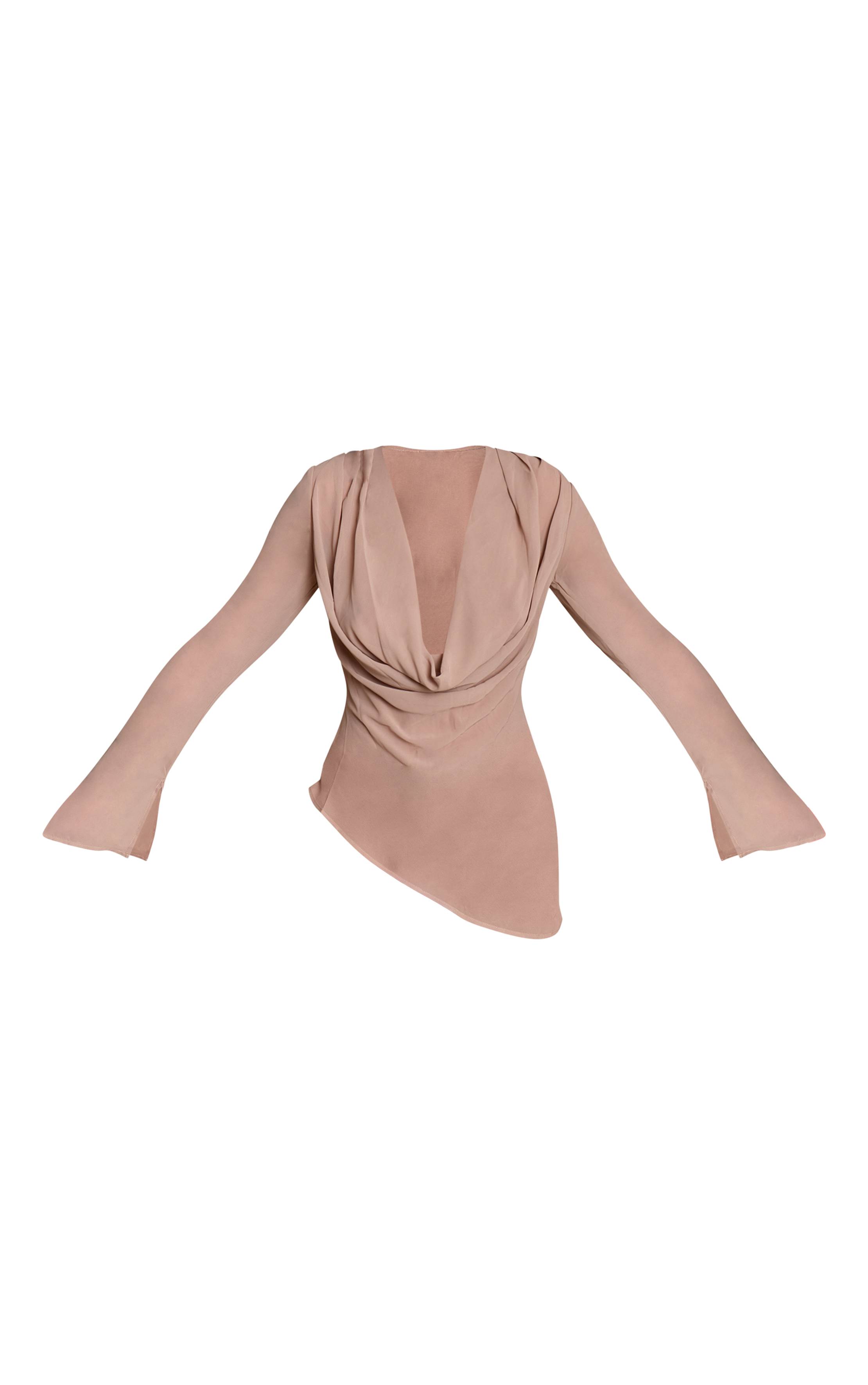 Gris Pierre Blouse En Mousseline À Col Bénitier Et Décolleté Plongeant