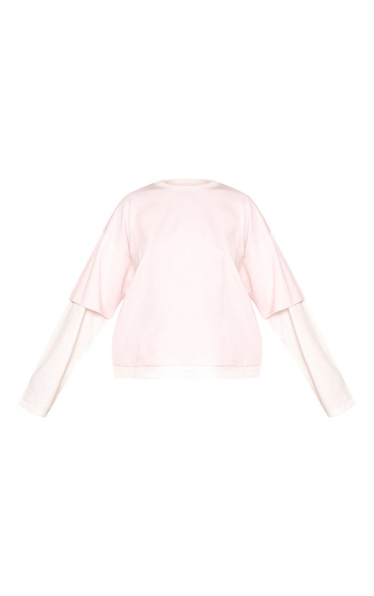 Rose Bébé T-shirt Boxy À Manches Longues Contrastées Petite