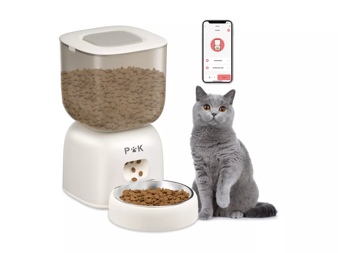 PUPPYKITTY 3L Distributeur Croquettes Chat Automatique WiFi, WiFi Distributeur Croquettes pour Chiens Et Chats, 1-10 Repas par Jour, Beige