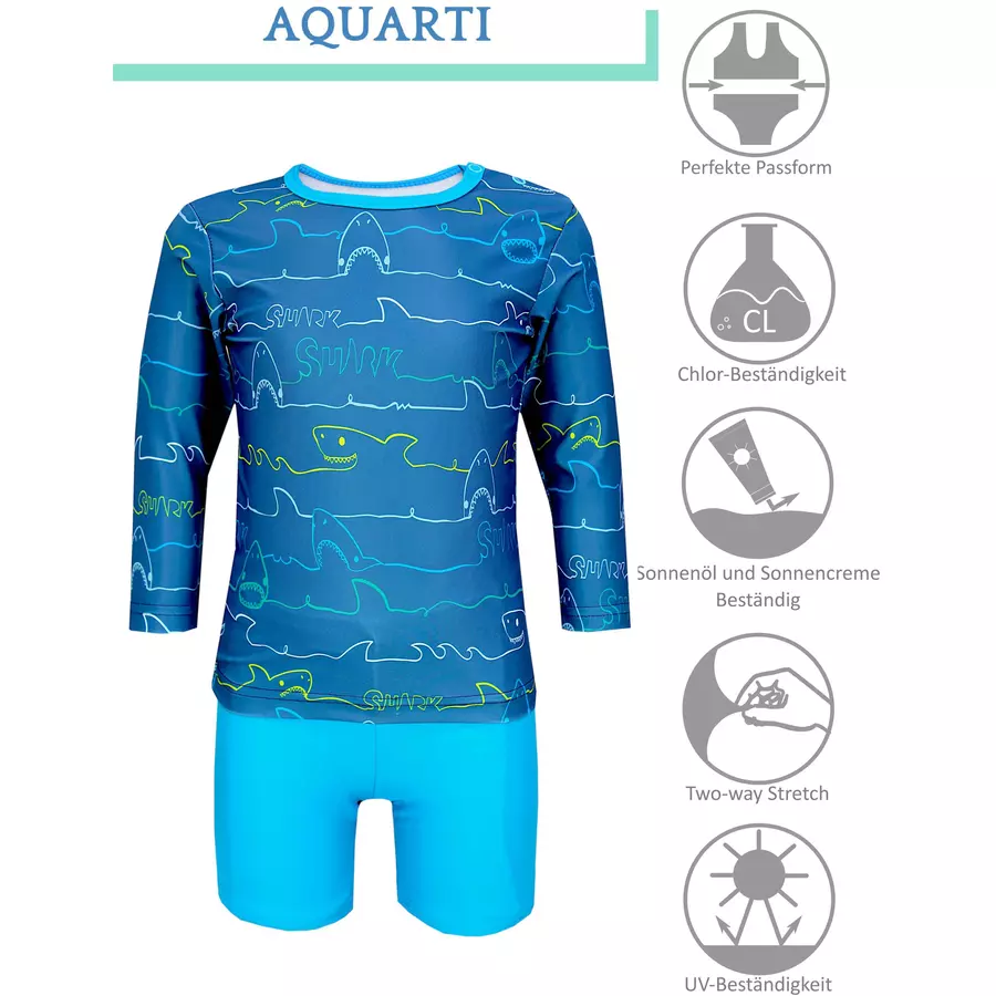 Aquarti Baby Jungen Bade-Set Zweiteiliger Badeanzug T-Shirt Hose denim
