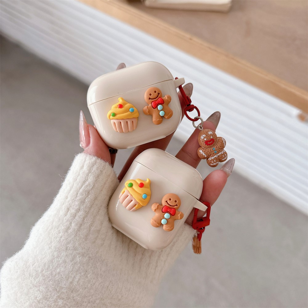 AirPods Pro 2 / AirPods Pro Gummi Case Schutzhülle mit Lebkuchenmann Anhänger - Beige