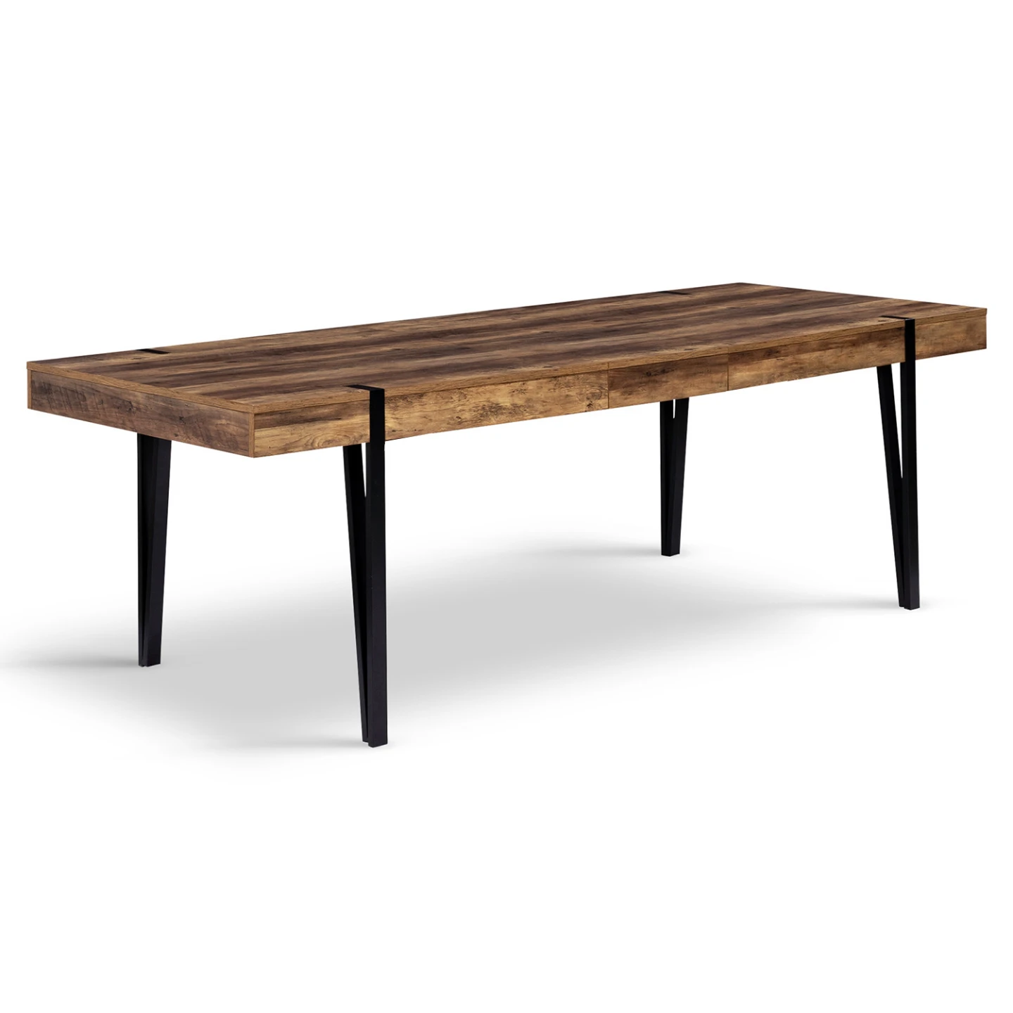 Table à manger extensible rectangle AUSTRIA 8-12 personnes bois pied épingle noir 200-240 cm
