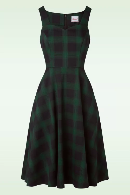 Banned Retro Sweet Check fit en flare swingjurk in groen