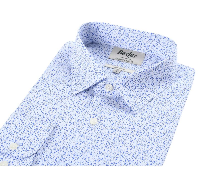 Chemise coton imprimée blanche tâchetée bleu - SIDOINE