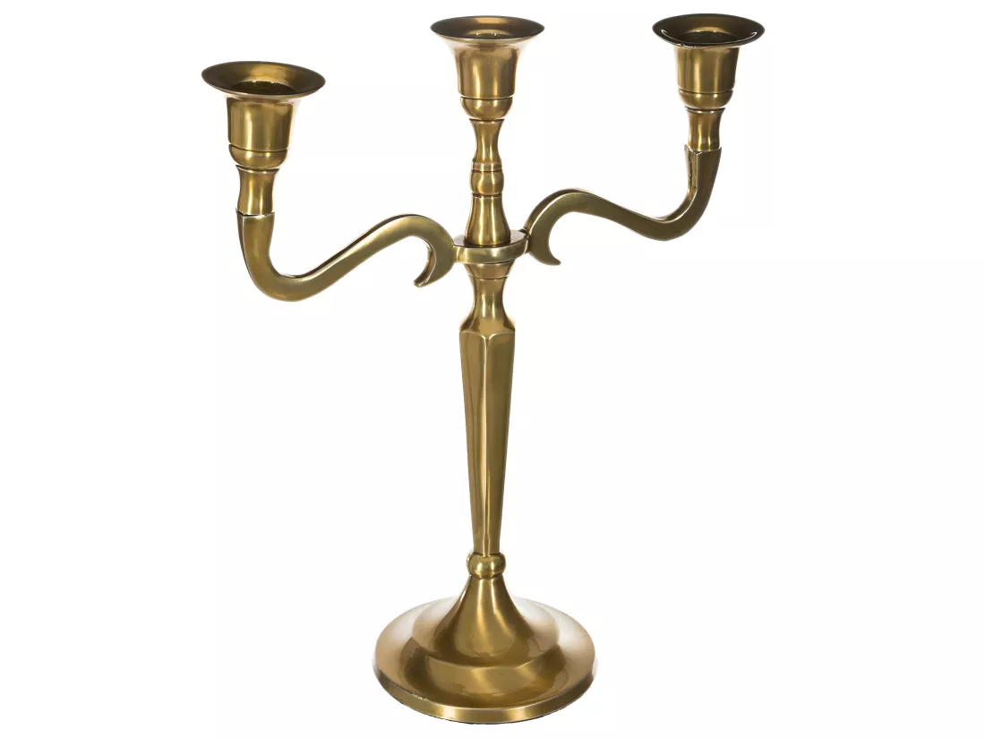 Bougeoir Chandelier 3 têtes en Métal Doré H 26 cm
