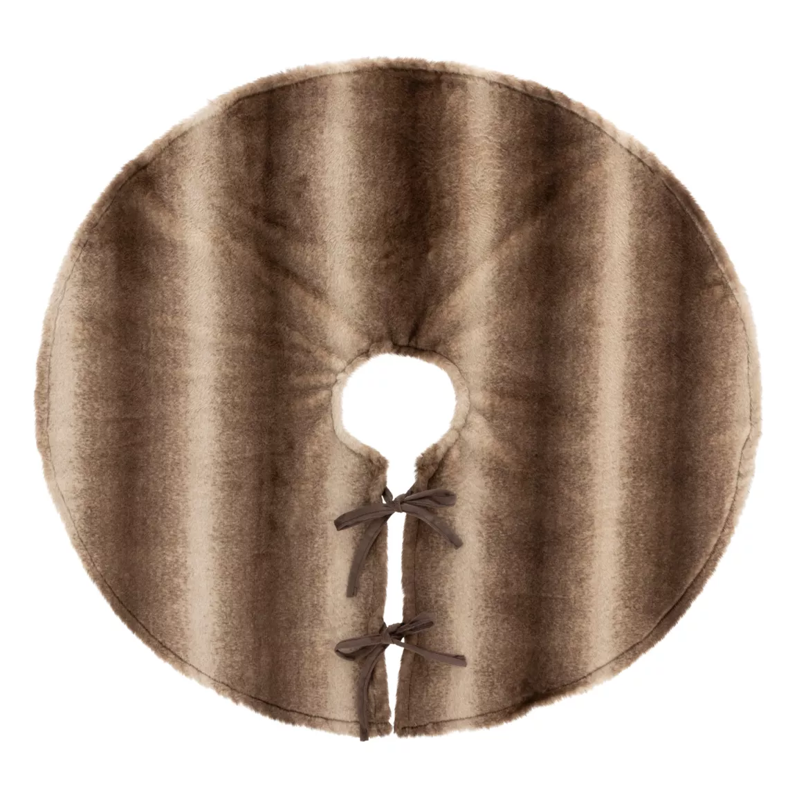 Tapis de sapin rond (D90 cm) Fourrure et nœuds Marron