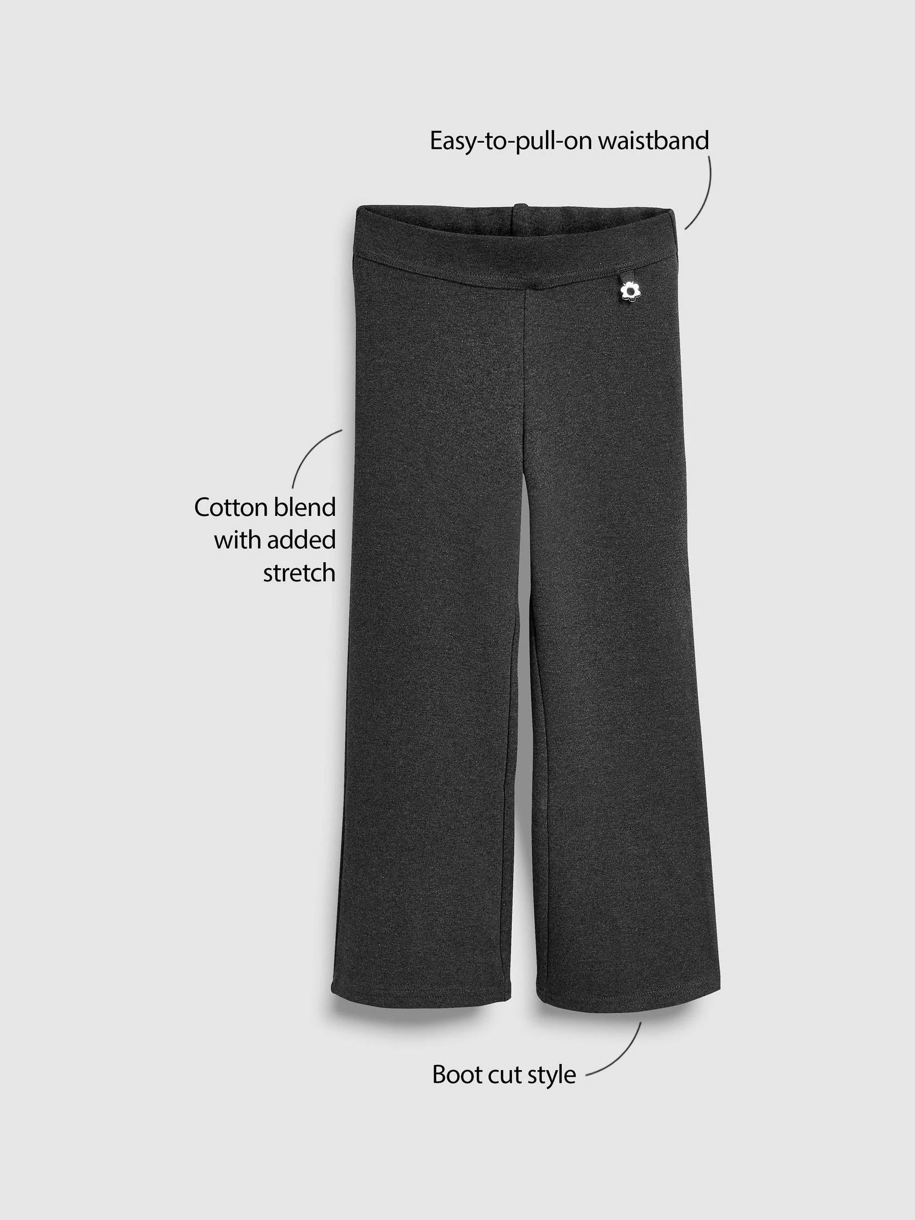 Antraciet - Schoolbroek met hoog aandeel katoen, stretchy, bootcut en elastische tailleband (3 - 16 jr)