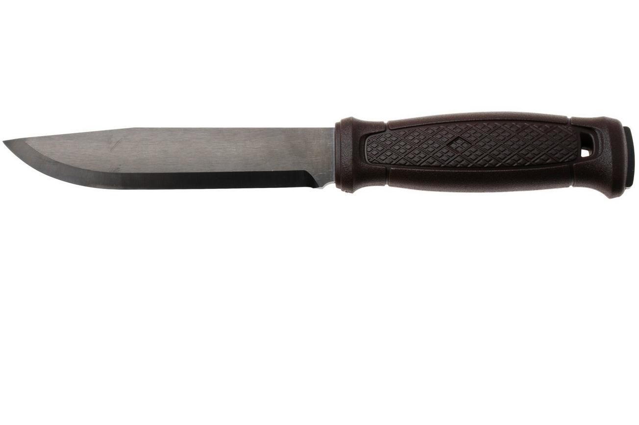 Morakniv Garberg Grand BlackBlade (C) 14640 Carbon Steel, Brown Polymer, bushcraftmes, leren foedraal