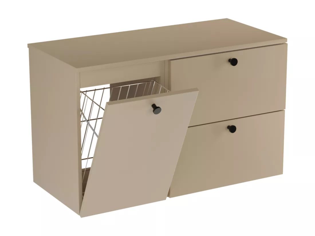 Meuble lavabo WENA, fronts lisses, avec panier à linge, Beti, 100x60x47 cm, Cappuccino