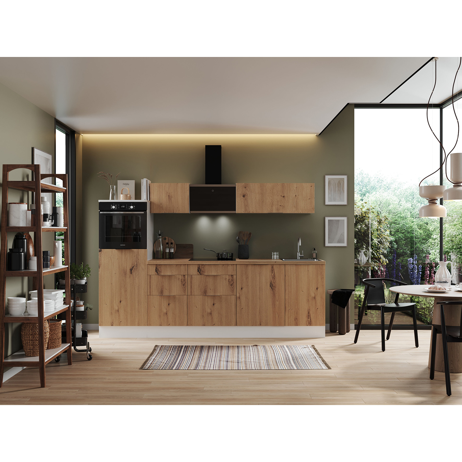 RESPEKTA Küchenblock - Artisan Eiche - weiß matt - mit E-Geräten - 280 cm