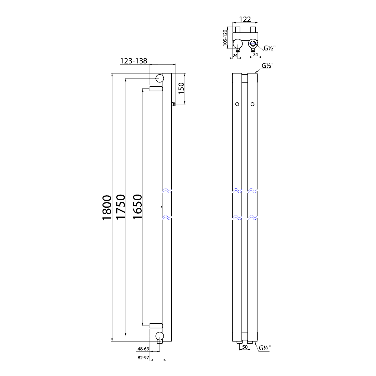 Sapho Pilon radiator 12,2x180cm wit mat