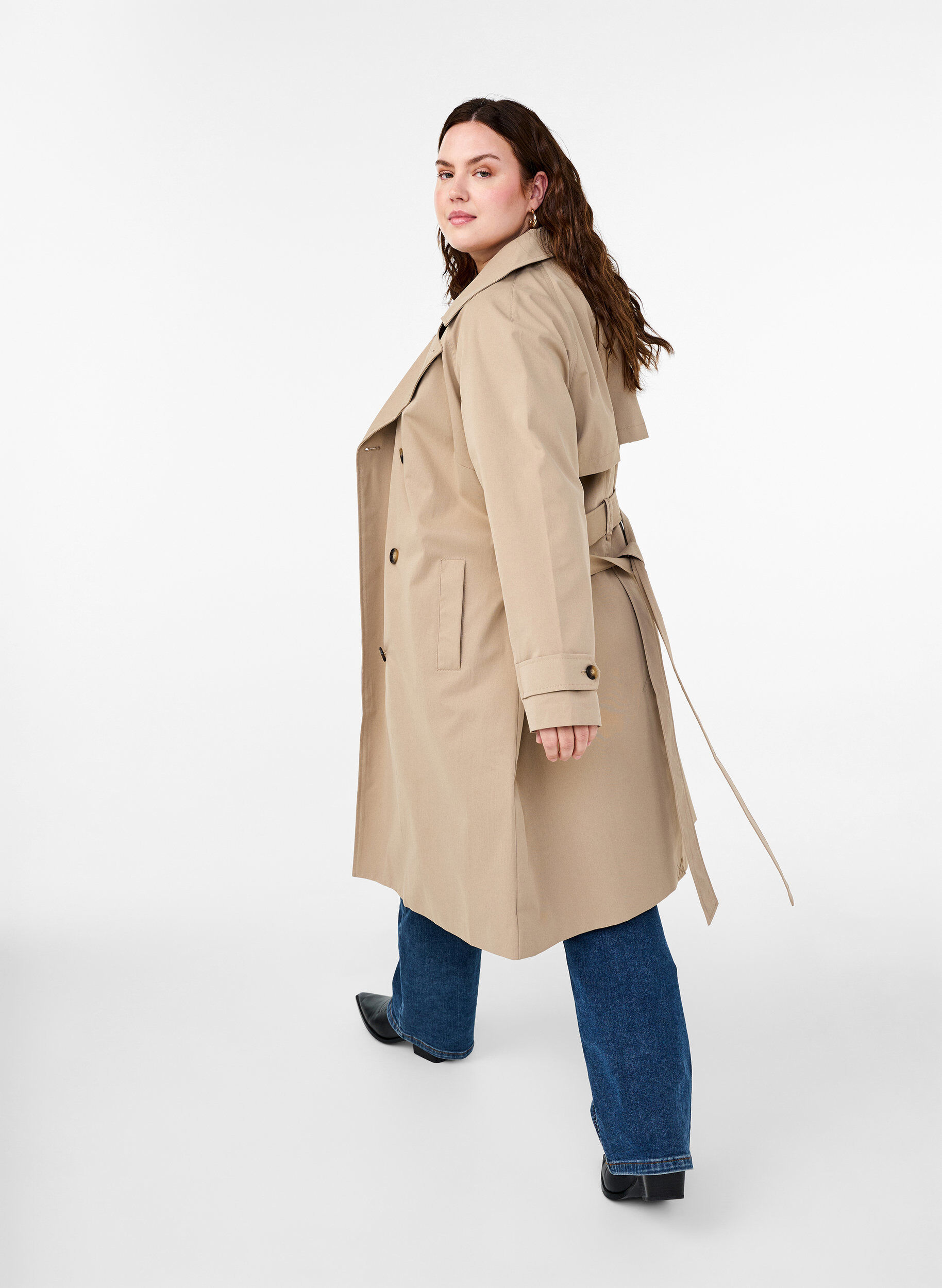 Klassisk lang trenchcoat med bælte