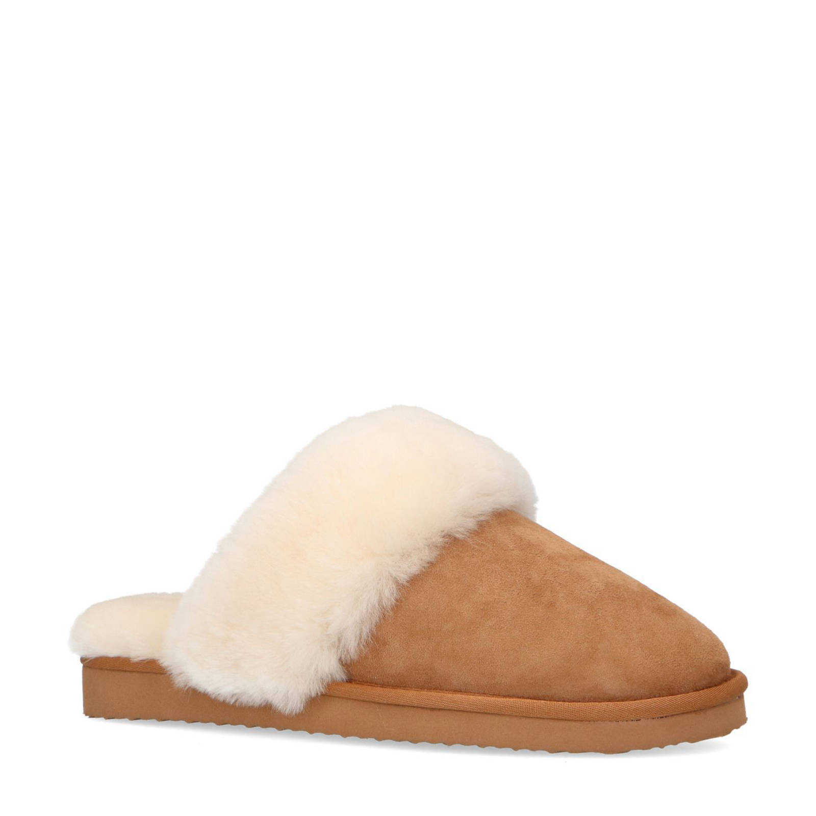Manfield suède pantoffels cognac