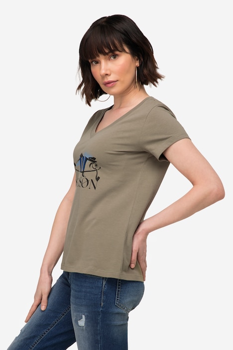 T-Shirt, Fisch Motiv, V-Ausschnitt, Halbarm
