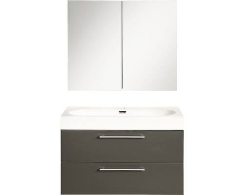 Badkamermeubelset Differnz Somero BxHxD 60 x 120 x 38 cm, antraciet fronten, met witte gegoten mineraalwastafel