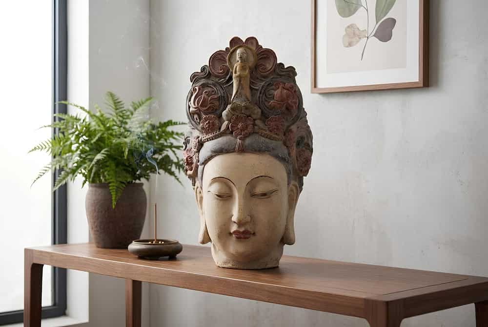 Figur BUDDHA HEAD 45cm mehrfarbig handmade Deko-Kopf Blumengöttin