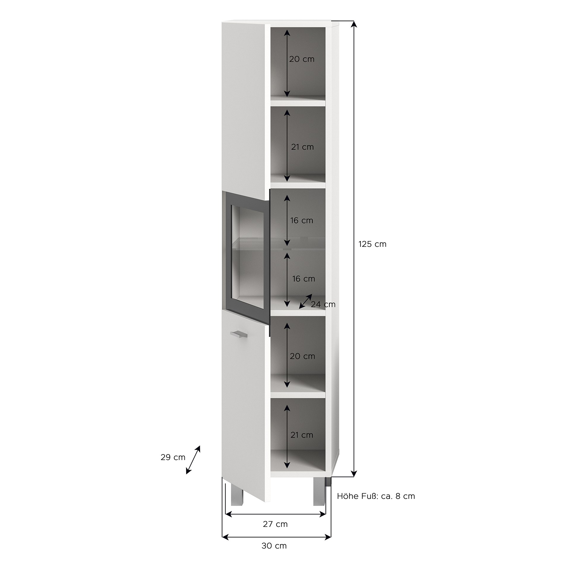 Badschrank BOSTON - weiß-schwarz - 30 cm