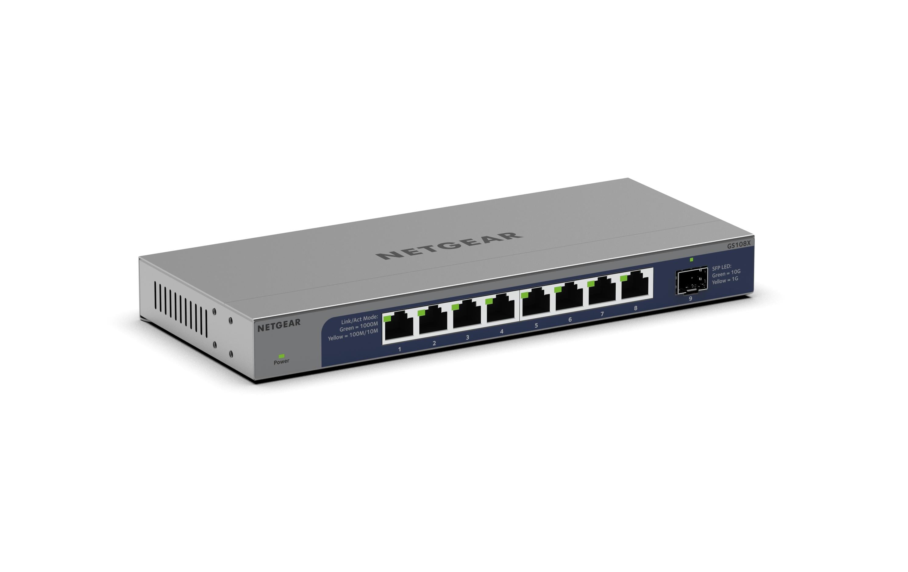Switch GS108X-100EUS 8 PortNETGEAR GS108X unmanaged 8-Port Gigabit Switch mit 10 Gigabit SFP+ Uplink