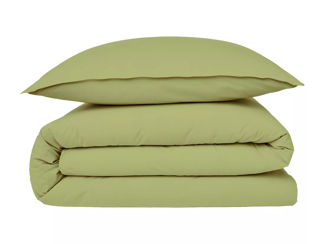 Housse de couette en coton 57 fils unie tilleul 140x200cm