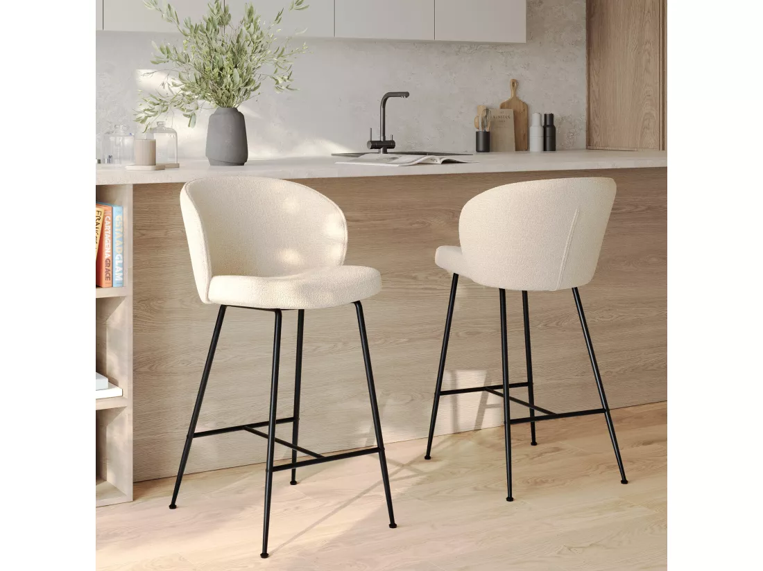 Lot de 2 chaises pour îlot central 66 cm en tissu bouclé beige - Groom