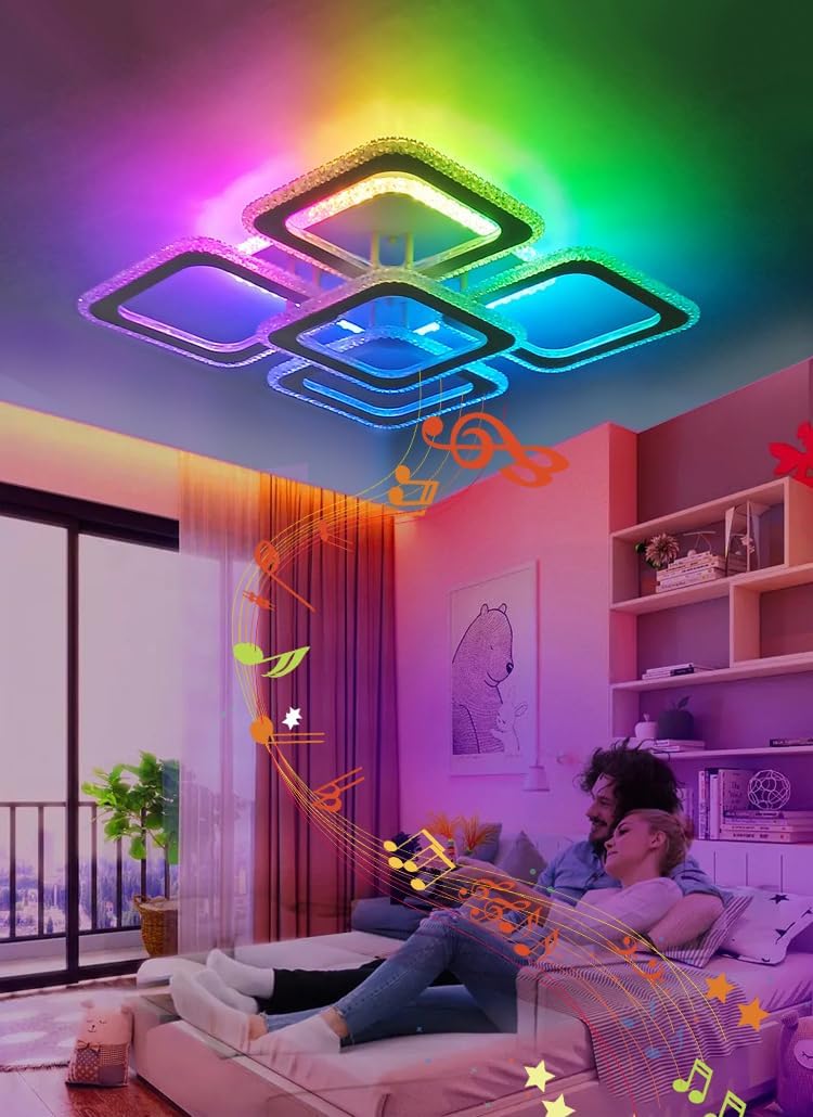 LED Musik Deckenleuchte mit Bluetooth Lautsprecher Wohnzimmerlampe Dimmbar RGB Farbwechsel Deckenlampe mit Fernbedienung Und APP Modern Deckenbeleuchtung Wohnzimmer Kinderzimmer Schlafzimmer Lampe