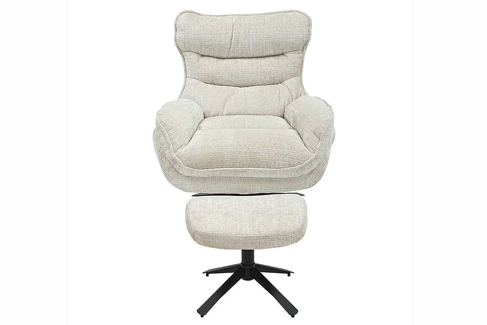 Drehbarer Sessel CLOUD champagner beige Chenille schwarz Metall