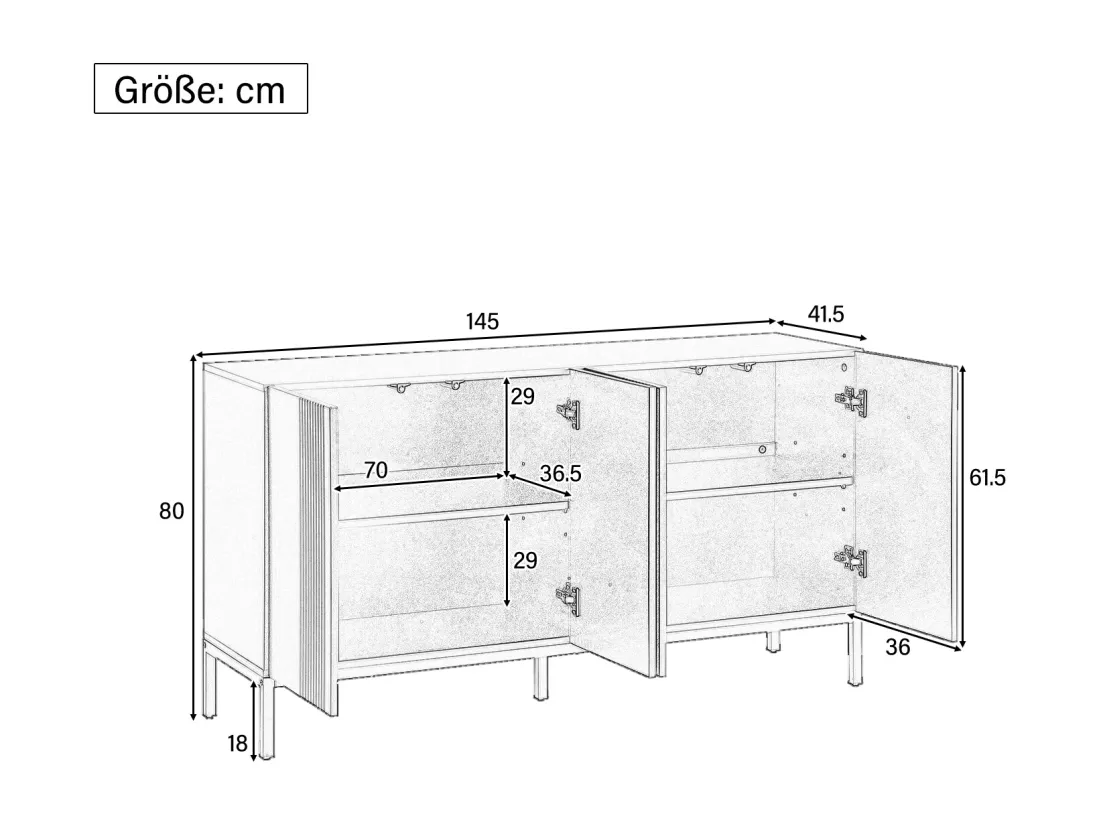 Buffet moderne avec 4 portes - 140 x 41.5 x 80 cm - MDF et panneaux de particules - pour salon ou cuisine - Blanc