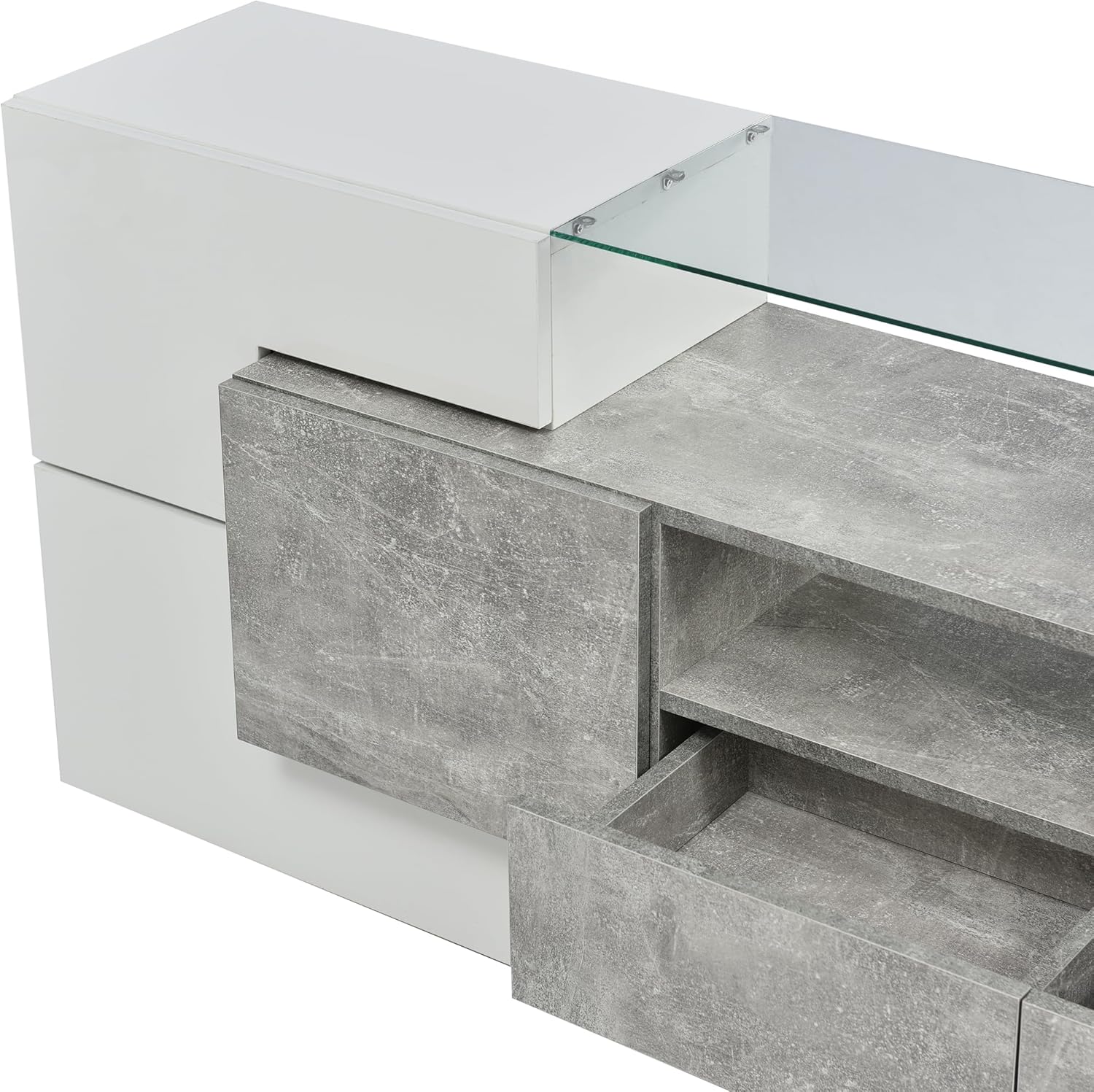 LED TV Lowboard in Hochglanz Weiß und Schwarz, 200 cm Breite, Modernes Wohnzimmer Sideboard mit LED-Beleuchtung, Elegante Glasoberfläche (Grey)