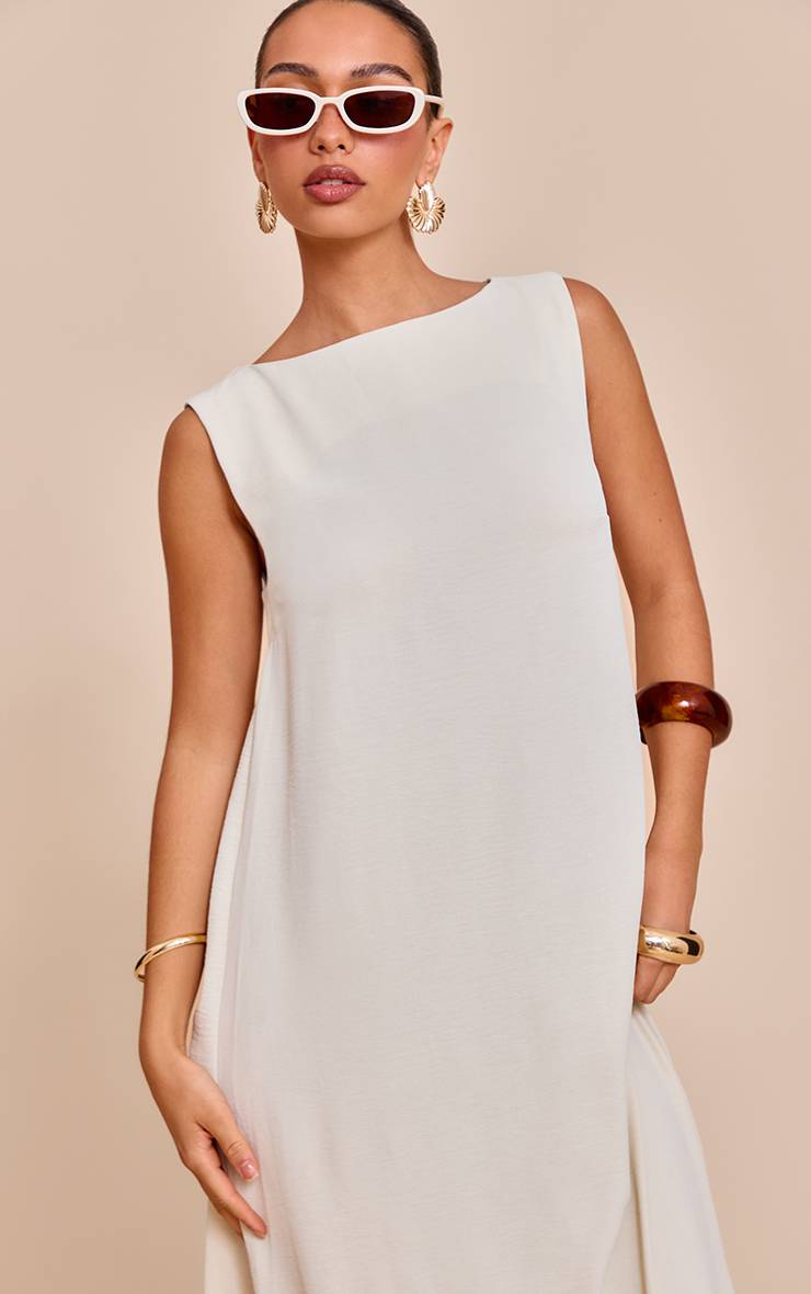 Crème Robe Maxi Sans Manches À Col Bateau Texturée
