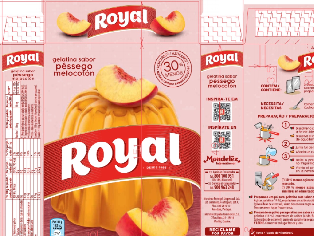 GELATINA ROYAL PÊSSEGO 2X57G