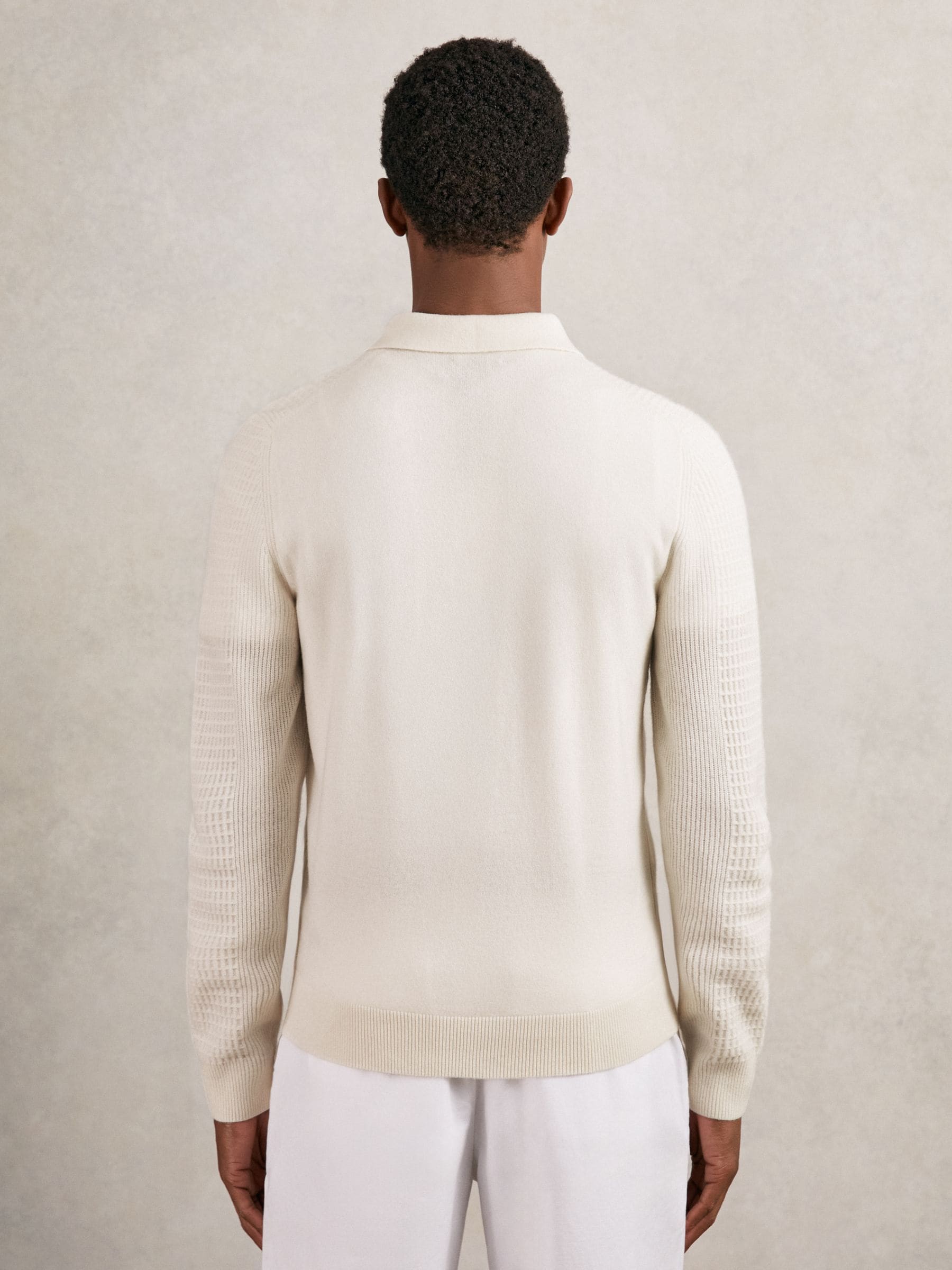 Off White - Reiss Hamilton Wool Waffle-Knit Half-Zip Polo Shirt