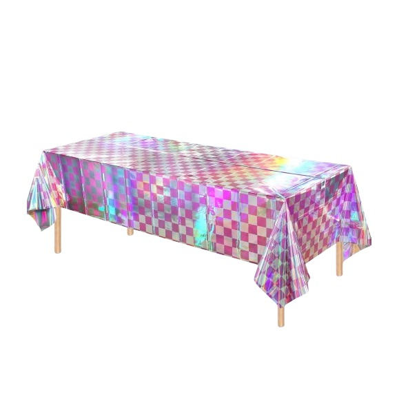 (3er Set) 183x137cm Metallic Deko Folien Tischdecke Party Dekoration Tisch Tuch Kariertes Design - Silber / Rosa