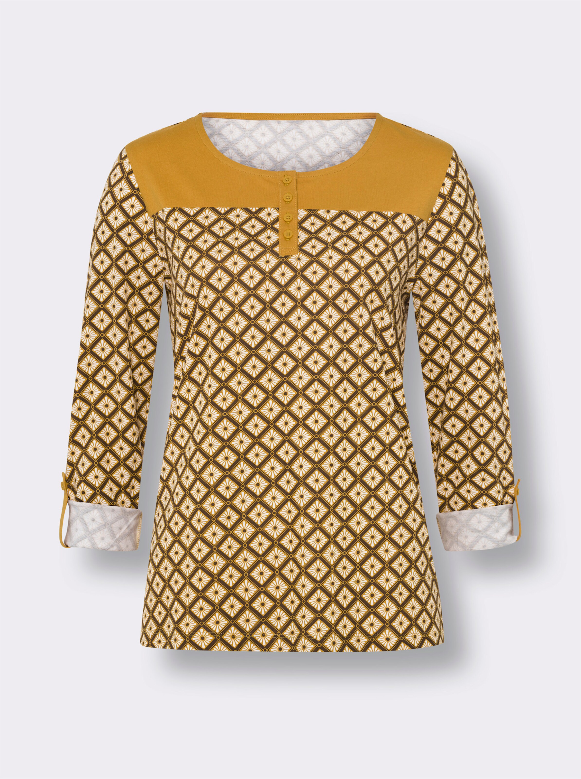 Rundhalsshirt mit Krempelärmeln