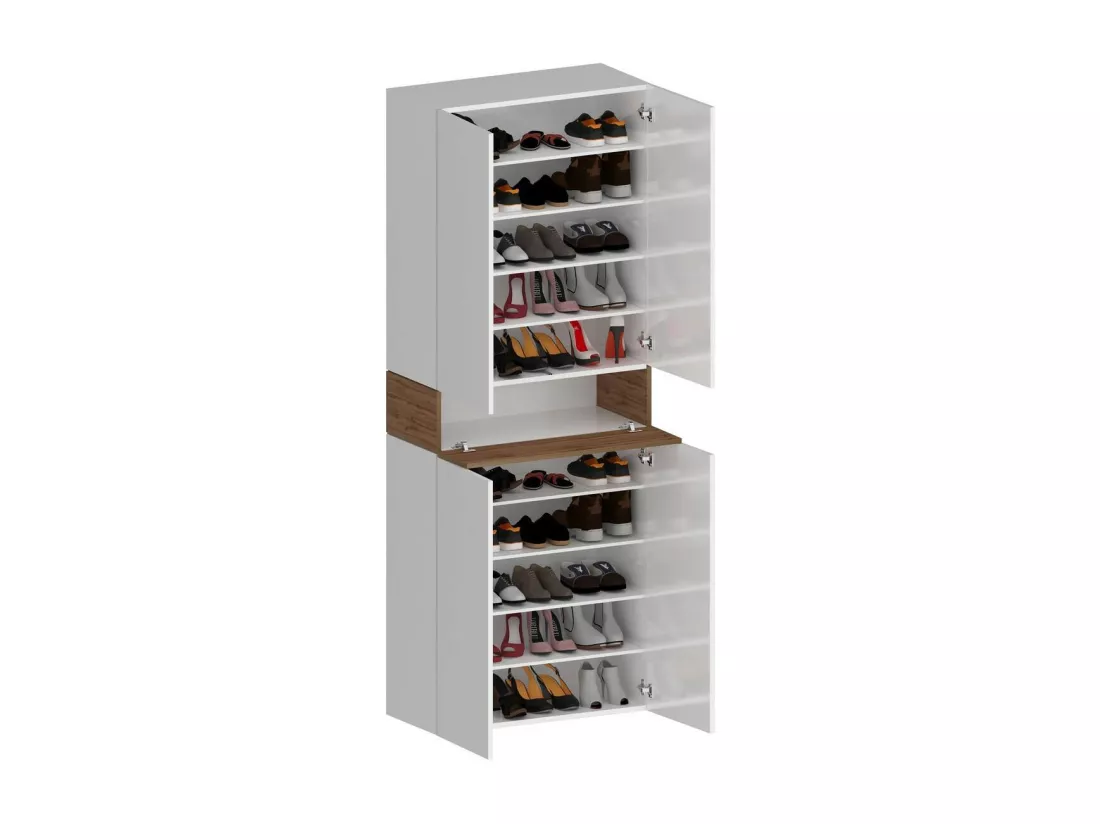 Étagère à chaussures Moris, étagère à chaussures peu encombrante à 5 portes, armoire d'entrée multifonctionnelle, 76x38h200 cm, blanc et chêne