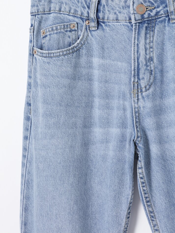 Calça jeans reta de cintura baixa com rasgos - Índigo