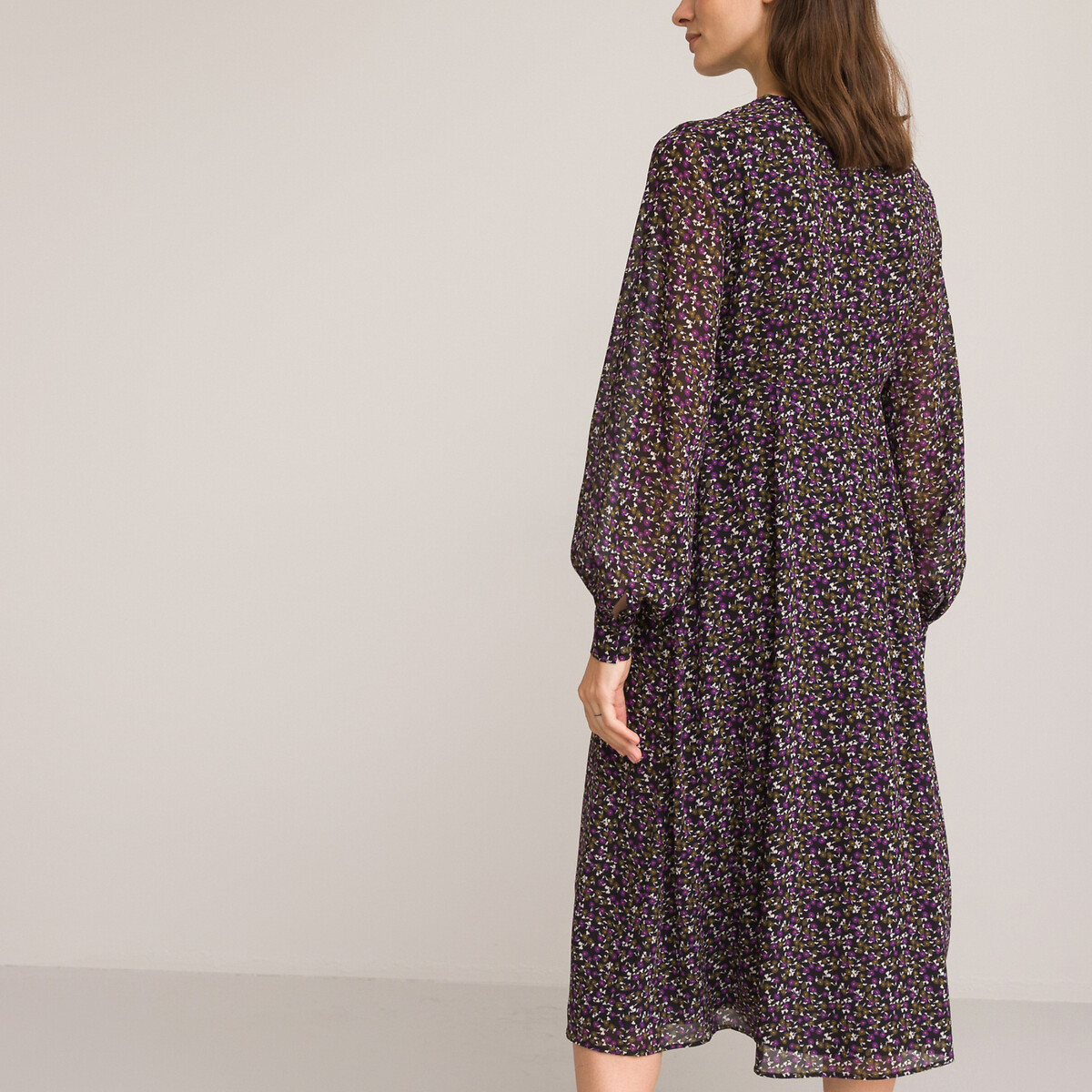 LA REDOUTE COLLECTIONS<br>Vestido com decote em V, estampa floral, comprimento midi